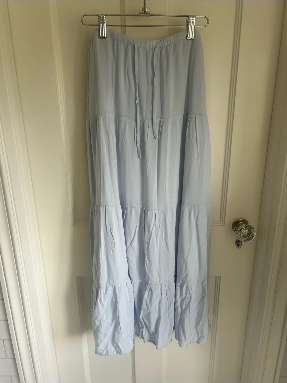 Brandy Melville Light Blue Tiered Maxi Skirt with Drawstring Waist